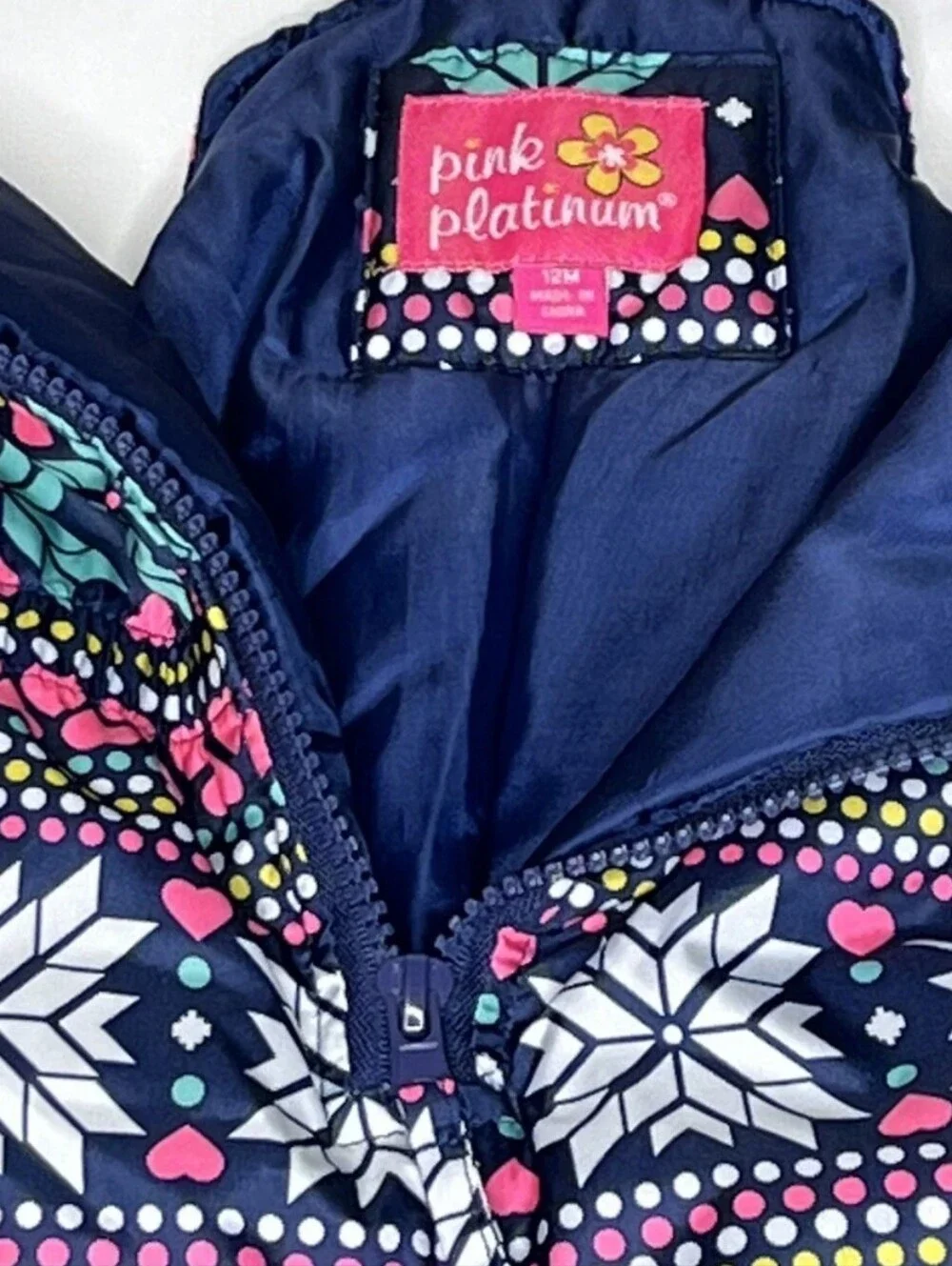 Pink Platinum Insulated One Piece Snowsuit Overalls Pink Blue Size 12 Mos